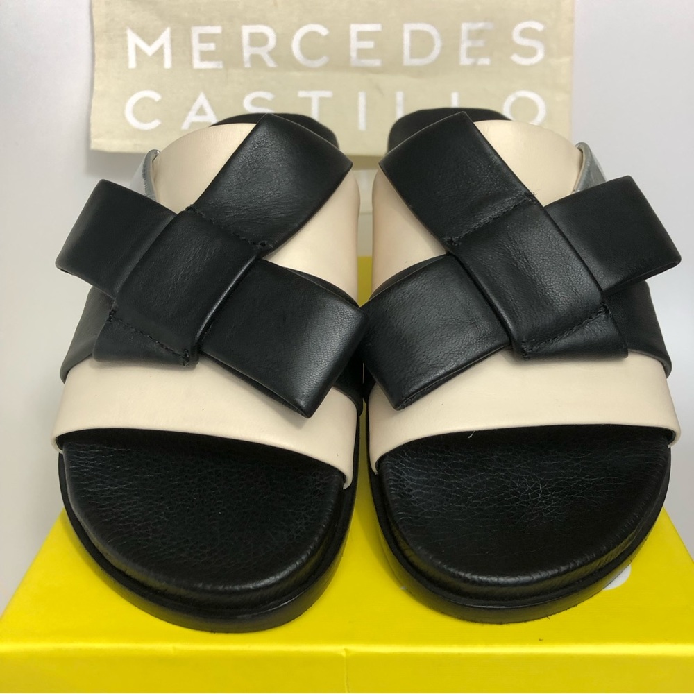 Mercedes Castillo Dafne Leather Bow Slide Sandal Size 6/36